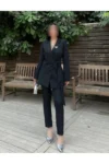 ست کت و شلوار زنانه با بند - مشکی - 6944