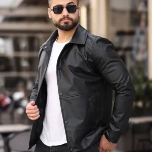 کاپشن چرم مشکی مردانه - فصل جدید - 7261
