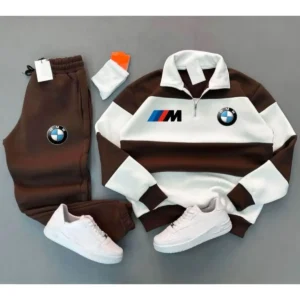 ست شلوار و نیم‌تنه‌ی با کیفیت سه‌نخ، با آستین کوتاه و زیپ نیمه، با طرح چاپی قدرت BMW M، فصلی جدید - 7522