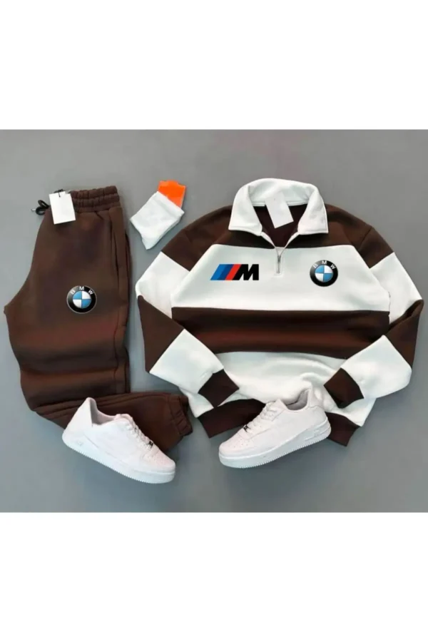 ست شلوار و نیم‌تنه‌ی با کیفیت سه‌نخ، با آستین کوتاه و زیپ نیمه، با طرح چاپی قدرت BMW M، فصلی جدید - 7522