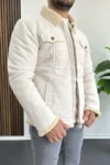 کاپشن مردانه با روکش چرم مصنوعی و آستر پشمی (سفید) Edw120 - 7290