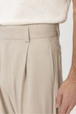 شلوار مردانه بگی فیت چین دار بژ - 7391