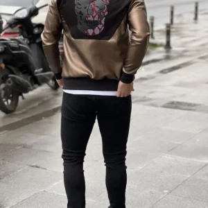 کاپشن چرم با نقش جمجمه در پشت - 7300