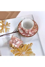 ست قهوه‌خوری لوکس 6 تکه با تزئینات طلایی، بنفش ملایم و سفید - 7443
