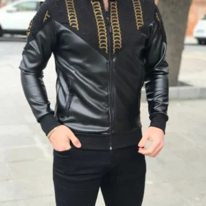 ژاکت چرم سنگ‌دار کانسپت - 7304