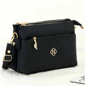 کیف زنانه دوشی سه بخشه از چرم با کیفیت سیاه هاب - 6963