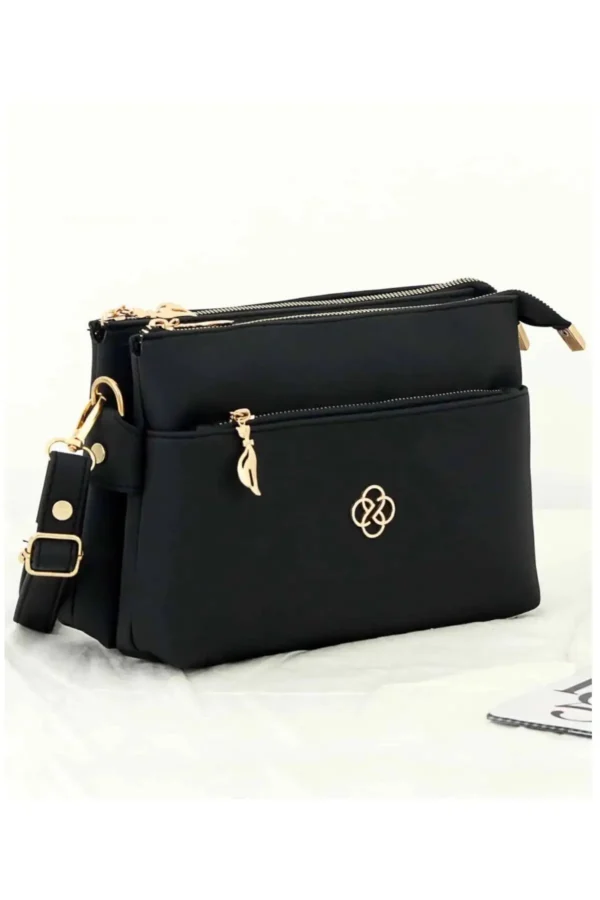 کیف زنانه دوشی سه بخشه از چرم با کیفیت سیاه هاب - 6963