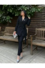 ست کت و شلوار زنانه با بند - مشکی - 6944