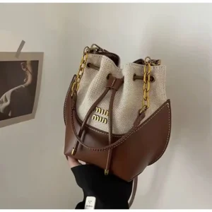 کیف زنانه دستی و دوشی کتان با جزئیات زنجیری - 7186