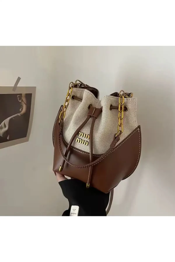 کیف زنانه دستی و دوشی کتان با جزئیات زنجیری - 7186