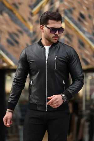 کاپشن چرم مردانه، کاپشن زمستانی، ژاکت چرم - 7257
