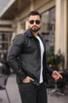 کاپشن چرم مشکی مردانه - فصل جدید - 7261