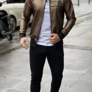 کاپشن چرم با نقش جمجمه در پشت - 7300