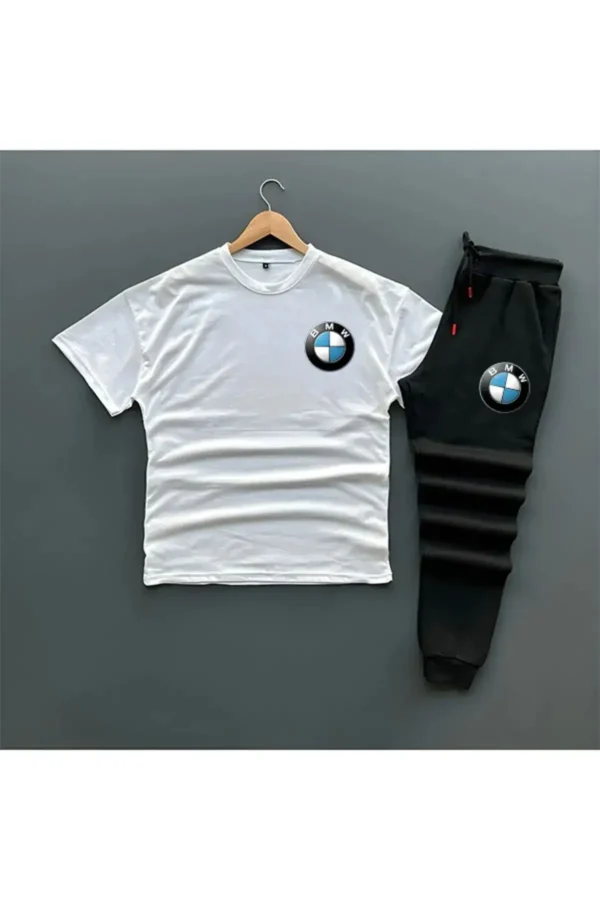 ست دو تکه بلوز تیشرت و شلوار اسفنجی سایز بزرگ با طرح BMW - فصل جدید - 7521