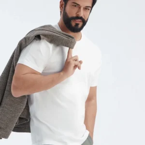 بسته ۵ عددی تیشرت مردانه اسلیم فیت یقه گرد رنگ ساکس-بوردو-لاک با ۱۰۰% پنبه - 7131