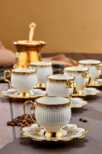ست ۶ عددی فنجان قهوه پرسلن ۹۰ میلی لیتری - طراحی شیک فنجان مدرن با طلای زینتی - 7441