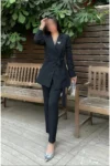 ست کت و شلوار زنانه با بند - مشکی - 6944