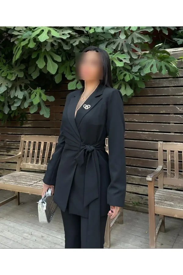 ست کت و شلوار زنانه با بند - مشکی - 6944