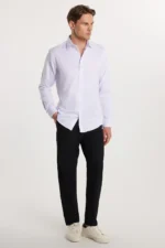 شلوار کتان مشکی مردانه با برش مچ و جیب جانبی انعطاف‌پذیر - 7362