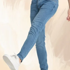 شلوار جین مردانه درجه متوسط آبی روشن مدل اسکینی فیت با طراحی پاره - 7347