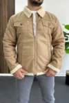 کاپشن چرم مصنوعی با آستر پشمی داخلی برای آقایان - کرم رنگ مدل Edw120 - 7297