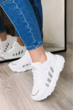 کفش ورزشی روزمره زنانه ناستایل با کفی بالا و رنگ سفید - 7494