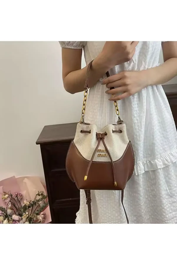 کیف زنانه دستی و دوشی کتان با جزئیات زنجیری - 7186