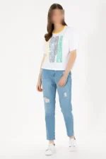 شلوار جین زنانه بلند کمر بالا به رنگ آبی روشن مدل موم 50263809-dn0021 - 7421