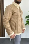 کاپشن چرم مصنوعی با آستر پشمی داخلی برای آقایان - کرم رنگ مدل Edw120 - 7297