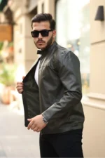 کت جیر مصنوعی برش دار رنگ خاکی - 7309