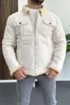 کاپشن مردانه با روکش چرم مصنوعی و آستر پشمی (سفید) Edw120 - 7290