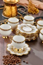 ست ۶ عددی فنجان قهوه پرسلن ۹۰ میلی لیتری - طراحی شیک فنجان مدرن با طلای زینتی - 7441