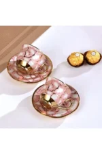 ست قهوه‌خوری لوکس 6 تکه با تزئینات طلایی، بنفش ملایم و سفید - 7443
