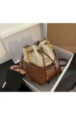 کیف زنانه دستی و دوشی کتان با جزئیات زنجیری - 7186
