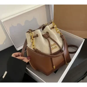 کیف زنانه دستی و دوشی کتان با جزئیات زنجیری - 7186