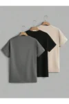 تی‌شرت آستین‌کوتاه اورسایز یونیزکس در سه رنگ بژ، سیاه و خاکستری روشن - 7127