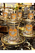 ست چای 6 نفره با طرح دسته گل طلایی - 7445