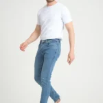 شلوار جین مردانه درجه متوسط آبی روشن مدل اسکینی فیت