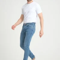 شلوار جین مردانه درجه متوسط آبی روشن مدل اسکینی فیت