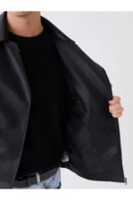 موکت چرم مردانه با یقه بایکر و فیت باریک - 7295
