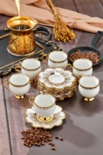 ست ۶ عددی فنجان قهوه پرسلن ۹۰ میلی لیتری - طراحی شیک فنجان مدرن با طلای زینتی - 7441