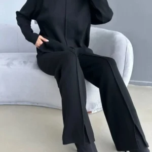 ست لباس زنانه شامل ژاکت و شلوار بافتنی شیک - 8215