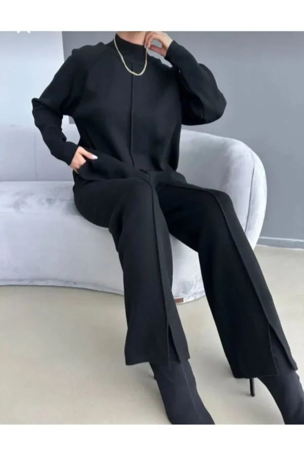 ست لباس زنانه شامل ژاکت و شلوار بافتنی شیک - 8215