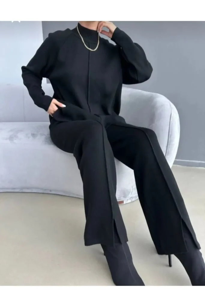 ست لباس زنانه شامل ژاکت و شلوار بافتنی شیک - 8215