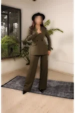 کت و شلوار اورسایز رنگ هکی - 7536
