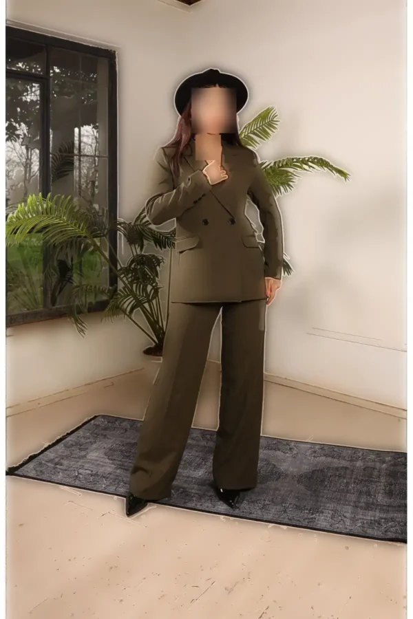 کت و شلوار اورسایز رنگ هکی - 7536