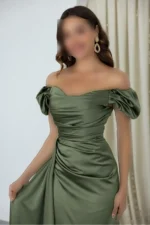 پیراهن مهمانی با چین‌های پایین شانه - 7837