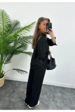 ست لباس زنانه از پارچه کتان با تزئینات سنگی - 8224