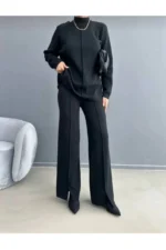 ست لباس زنانه شامل ژاکت و شلوار بافتنی شیک - 8215
