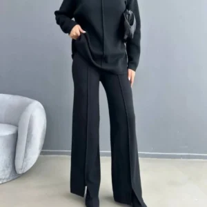 ست لباس زنانه شامل ژاکت و شلوار بافتنی شیک - 8215